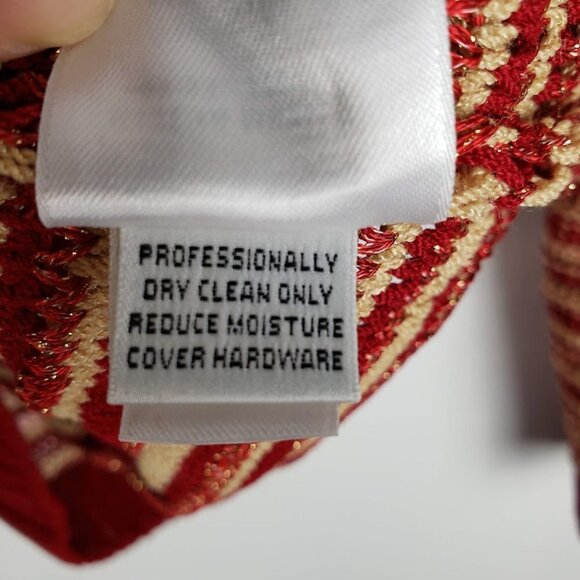 St. John Sport Holiday Cardigan Wool Blend Sweater Red Gold Stripe V-Neck XS - Picture 6 of 9